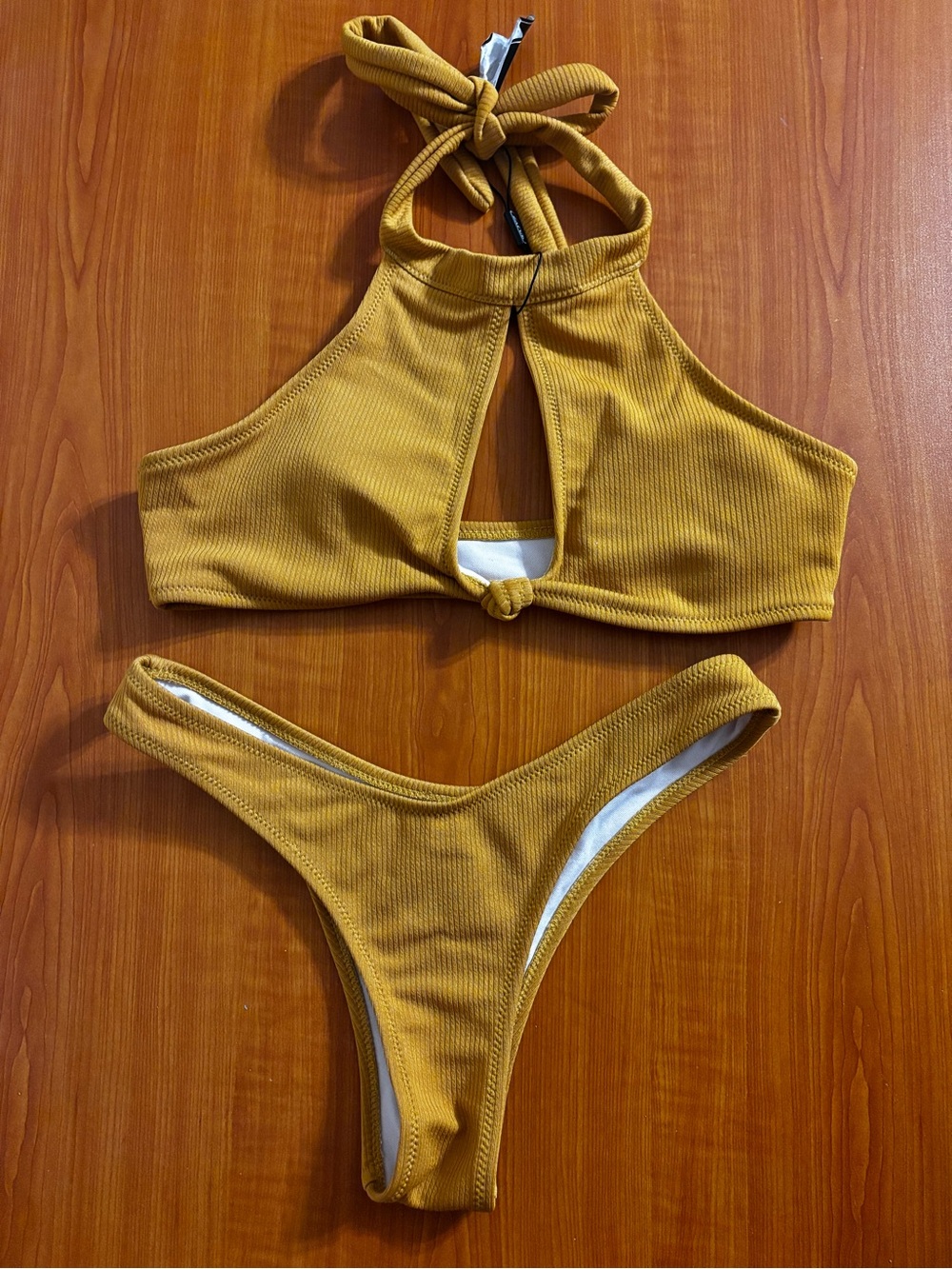 Zaful Mustard Ribbed Bikini Set